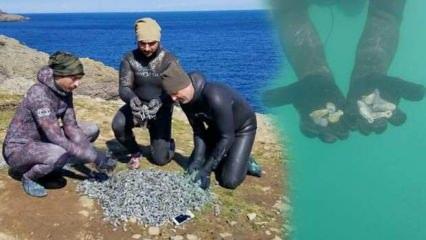 Hobi olarak daldıkları denizden 51 kilo olta kurşunu çıkardılar!