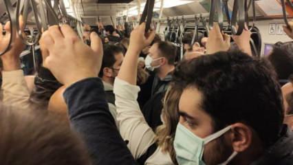 İstanbul’da metro seferleri aksadı, sosyal mesafe kalmadı