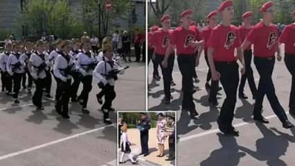 Rusya'da 'çocuk ordu'ya attırılan sloganlar herkesi şoke etti