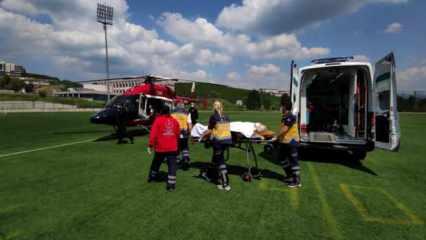 Ambulans helikopter, kazada yaralanan kadın için havalandı