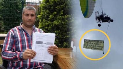 Trabzon'da paramotor kiraladı 'dolandırıldım, hakkımı arıyorum' yazılı afişle uçtu!