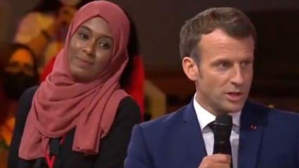 Macron hezimete uğrayınca sahneye başörtülü kadınlarla çıktı