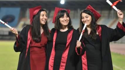 Üçüzlerin diploma mutluluğu