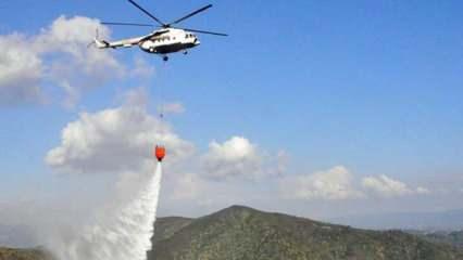 Azerbaycan'ın yangın söndürme helikopterleri de yangın bölgesinde 