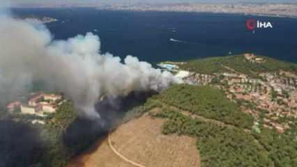 Heybeliada’daki orman yangını havadan görüntülendi