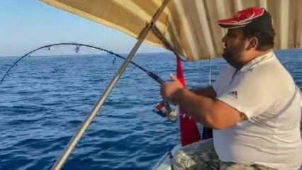 Amatör balıkçının oltasına 30 kiloluk kuzu balığı takıldı