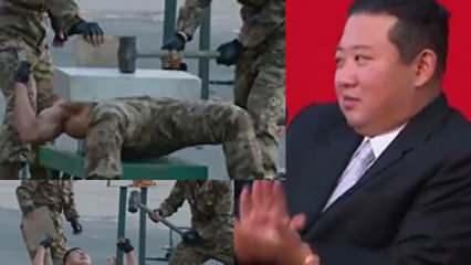 Kuzey Kore lideri Kim Jong-Un'un keyfi yerinde! Kafasında beton kıran askerleri...
