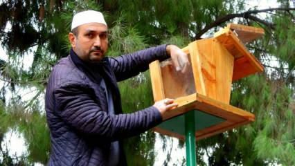Hayvansever imam örnek oldu! Caminin bahçesine kuşlara özel yaptırdı