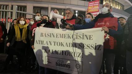 Habertürk binası önünde İHA muhabirine tokat atan gazeteci protesto edildi
