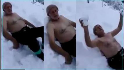 89 yaşındaki Rizeli Malik dede kar banyosu yaparak karın tadını çıkardı