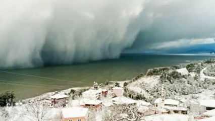 Kar yağışı sonrası Kastamonu'da bulutlar, denizle birleşti