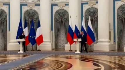 Putin ile Macron'un basın toplantısına damga vuran anlar!