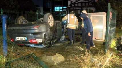 Maltepe'de takla atan otomobilde sıkışan sürücü kurtarıldı