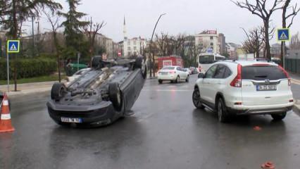 Bahçelievler'de otomobil devrildi!