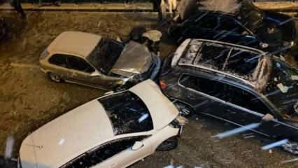 Bursa'da yol buz pistine döndü : 11 araç birbirine girdi