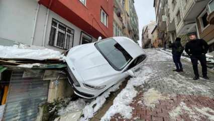 İstanbul'da karda kayan araç doğalgaz kutusunu patlattı