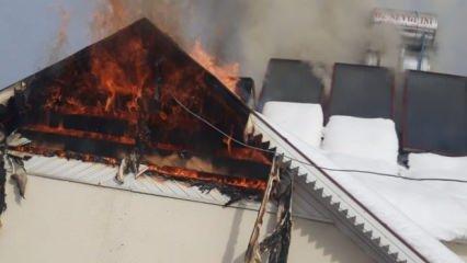 Düzce’de korkutan yangın! Evin çatı katı alev alev yandı