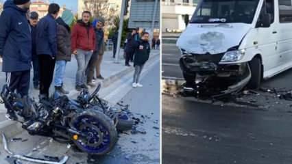 Minibüsün çarptığı motosikletli polis yaralandı