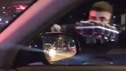 Arabada bebeği olan kadın sürücüye saldırıp aynasını kıran maganda kamerada