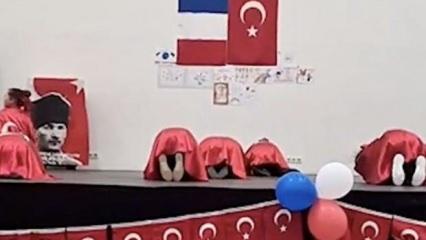 Çocuklar bayrak ve Atatürk'e secde ettirildi