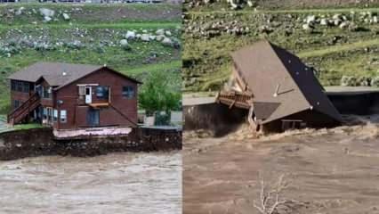 ABD'de aşırı yağışa dayanamayan ev nehre sürüklendi