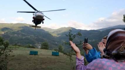 Sinop'ta elektriksiz kalan köylere helikopterle jeneratör servisi