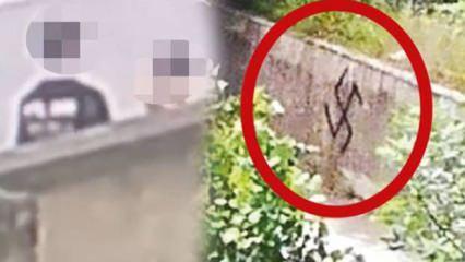 Mezar ve okul duvarına gamalı haç çizenler çocuk çıktı