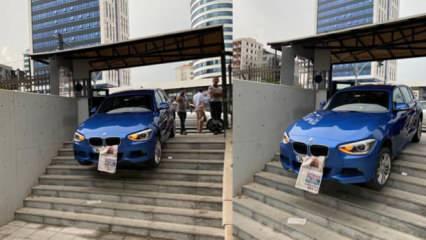 Anadolu Adalet Sarayı’nda akılalmaz olay! Otomobil merdivenlerde asılı kaldı   