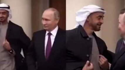 BAE Başkanı Nahyan üşüyünce Putin kendi montunu verdi