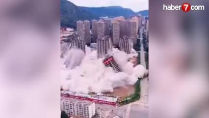 Çin'de iflas eden gayrimenkul şirketlerinin yarım kalan binaları böyle yıkılıyor