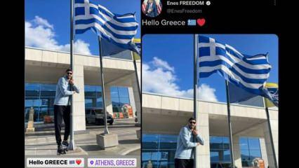 FETÖ'cü Enes Kanter, Yunan bayrak direğine sarıldı
