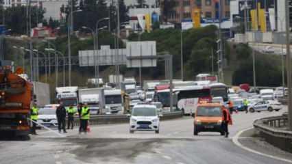 Yola beton harcı döküldü, TEM Otoyolu trafiğe kapandı