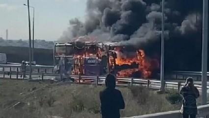 Başakşehir'de yolcu otobüsü yandı!