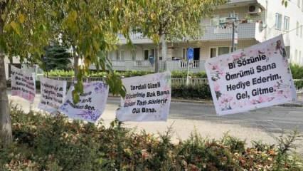 Eşi için astığı pankartlar vatandaşları ikiye böldü