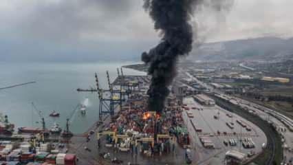 Deprem sonrası İskenderun limanında yangın