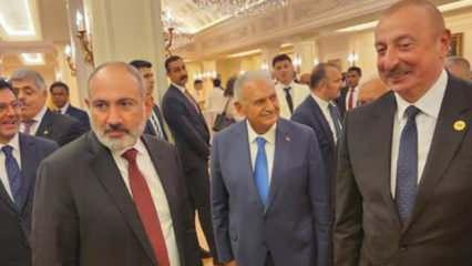 Aliyev ve Paşinyan'dan Cumhurbaşkanlığı Külliyesi'nde ayaküstü görüşme