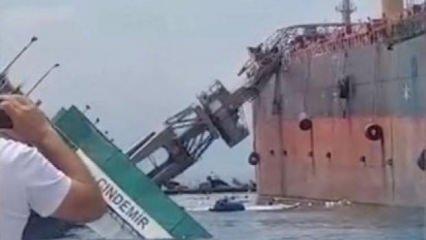 Tuzla'daki bir tersanede geminin üzerine vinç devrildi