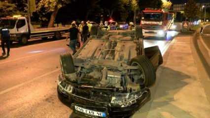 Maltepe'de refüje çarpan otomobil takla attı: 1 kişi yaralandı!