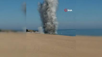 Şile sahilinde patlamamış mühimmatın imha anı kameraya böyle yansıdı...