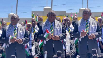Güney Afrika Cumhuriyeti Cumhurbaşkanı Ramaphosa'dan Filistin bayrağı ile mesaj