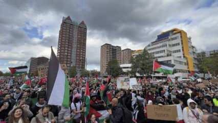 İsrail destekçisi Hollanda'da büyük gövde gösterisi! Gazze için yürüdüler
