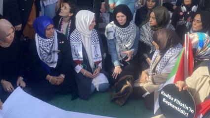 Sümeyye Erdoğan Bayraktar kadınların Filistin için başlattığı oturma eylemine katıldı