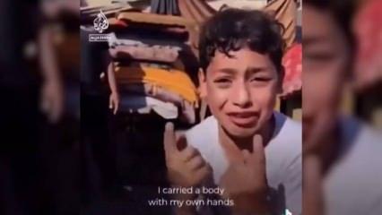 Gazzeli çocuğun, İsrail'in saldırıları sonucu ölen insanları görünce feryad etti!