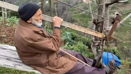 90 yaşındaki Rizeli Kasım Amca, evine 75 metre yüksekten geçen teleferik ile ulaşıyor