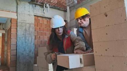 Kadın müteahhit işçi bulamadı, inşaatta kendisi çalışmaya başladı