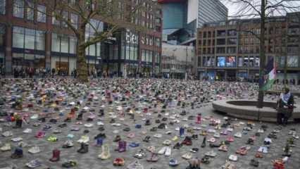 Hollanda'da anlamlı Gazze tepkisi: 14 bin çocuk ayakkabısı sergilendi