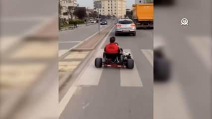 Trafikte karting aracıyla drift yapan sürücü yakayı böyle ele verdi...