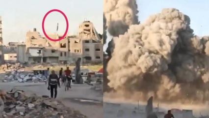 Gazze'de el-Tuffah mahallesinde bombardıman anı kamerada!
