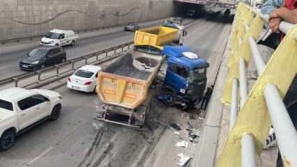 Hafriyat kamyonu alt geçit duvarına çarptı: Yol trafiğe kapatıldı