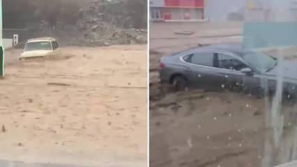 Medine'de sel felaketi! Araçlar suya kapıldı